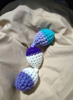 Train Chain Toy 3-Crochet Teal Purple White Shaky Rattle Egg Pet Ferret Stashing Hauling Fun Toy #40