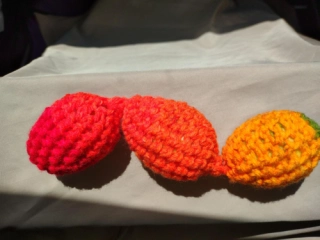 Train Chain Toy 3-Crochet Yellow Orange Red Shaky Rattle Egg Pet Ferret Stashing Hauling Fun Toy #44