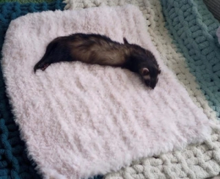 Large Crocheted Faux Fur Ferret Area Rug: Plush Small Animal Blanket