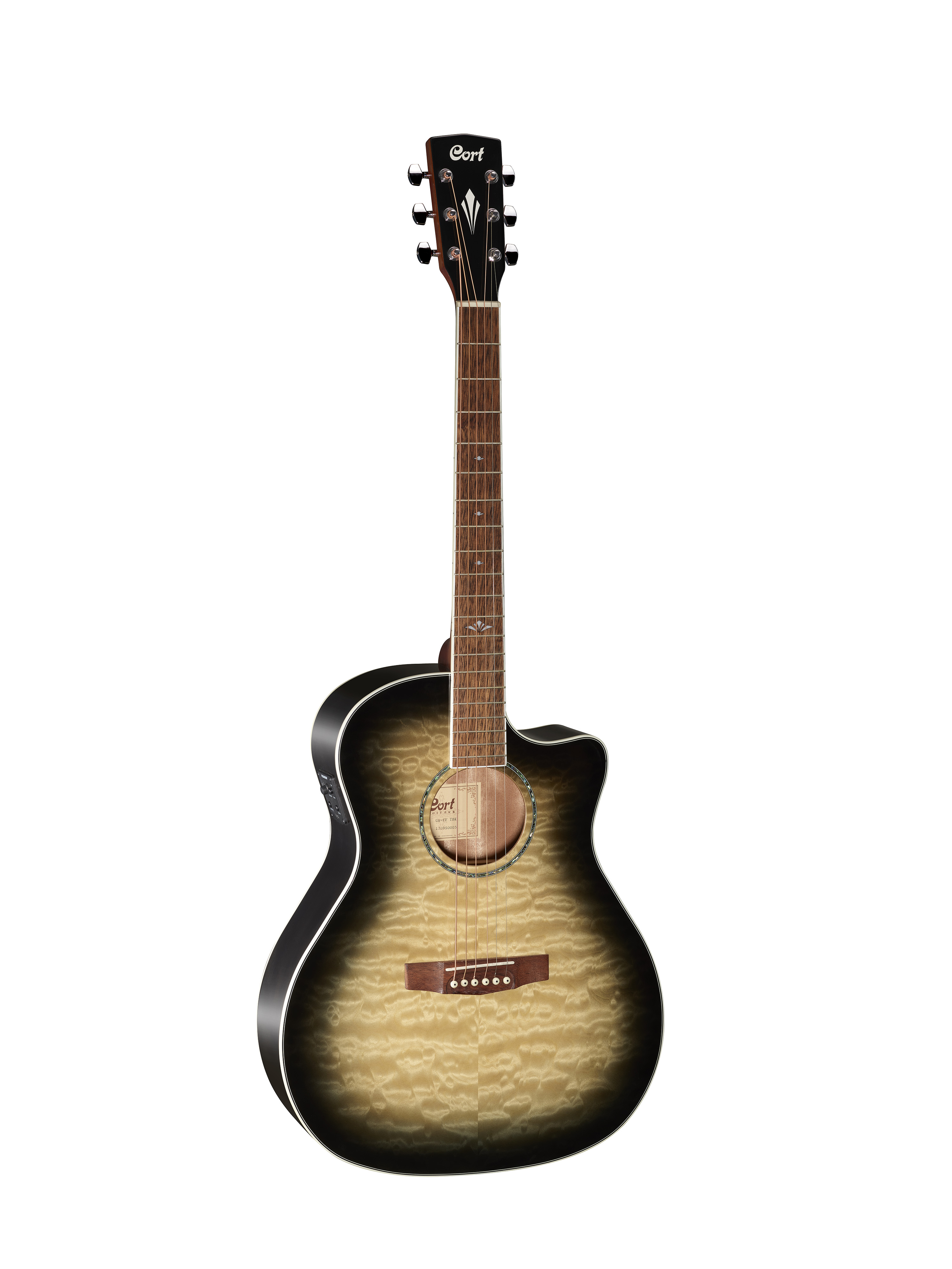 Cort GAQFTBB Grand Regal Acoustic Electric Cutaway Guitar. Trans Black Burst