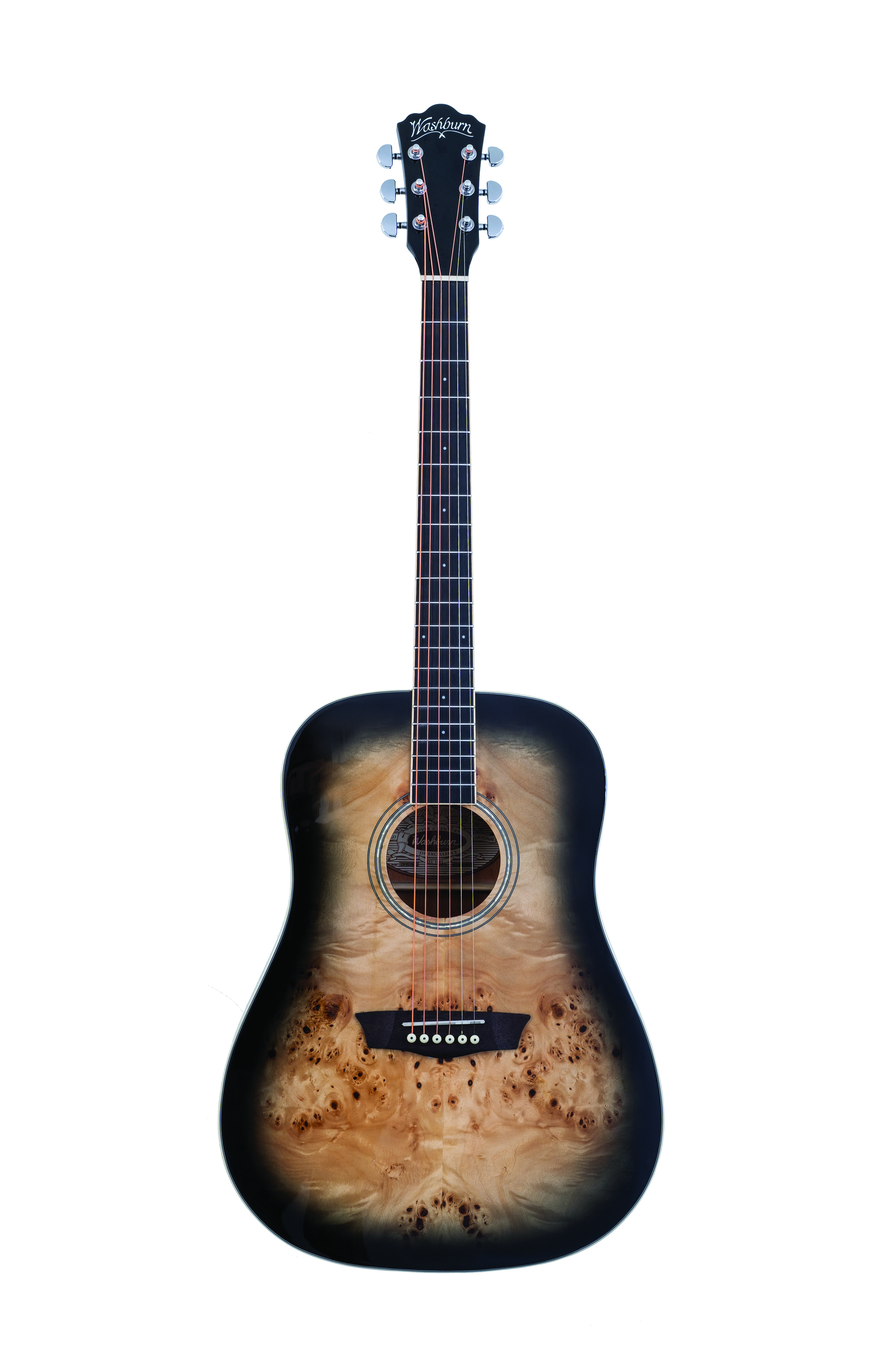 Washburn DFBDB Deep Forest Burl Dreadnought Acoustic Guitar, Black Fade