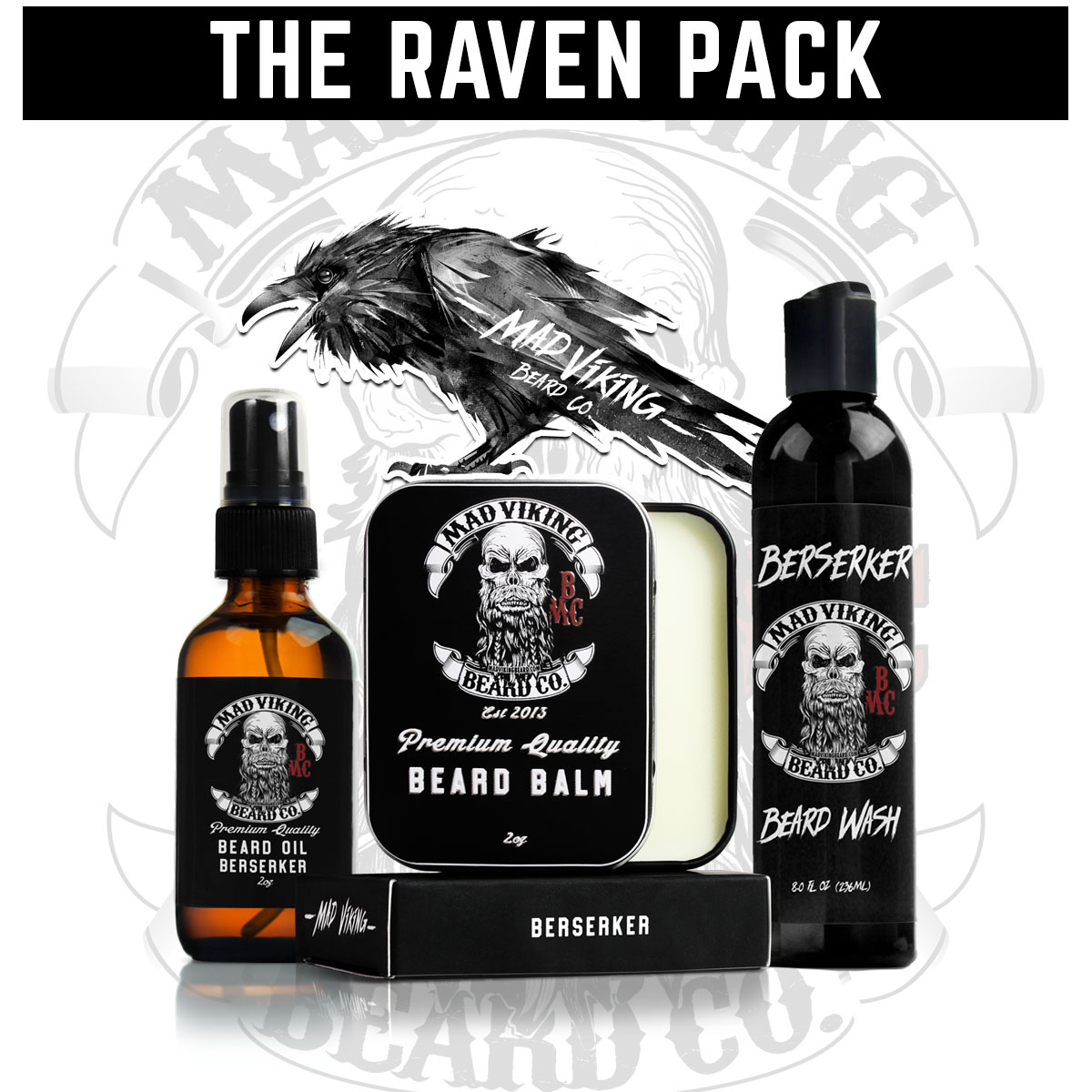 Beard Care Raven Pack Oil, Balm, & Wash Mad Viking Beard