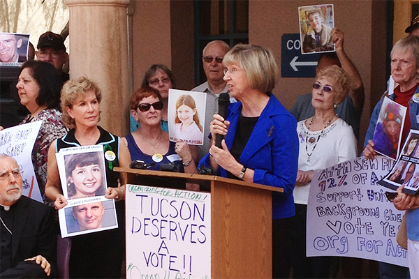 Tucson Shooting Survivor Pam Simon stands with Arizonians on the National Day to Demand Action.
