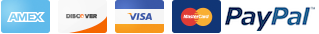 We accept visa, mastercard, amex, discover, and paypal