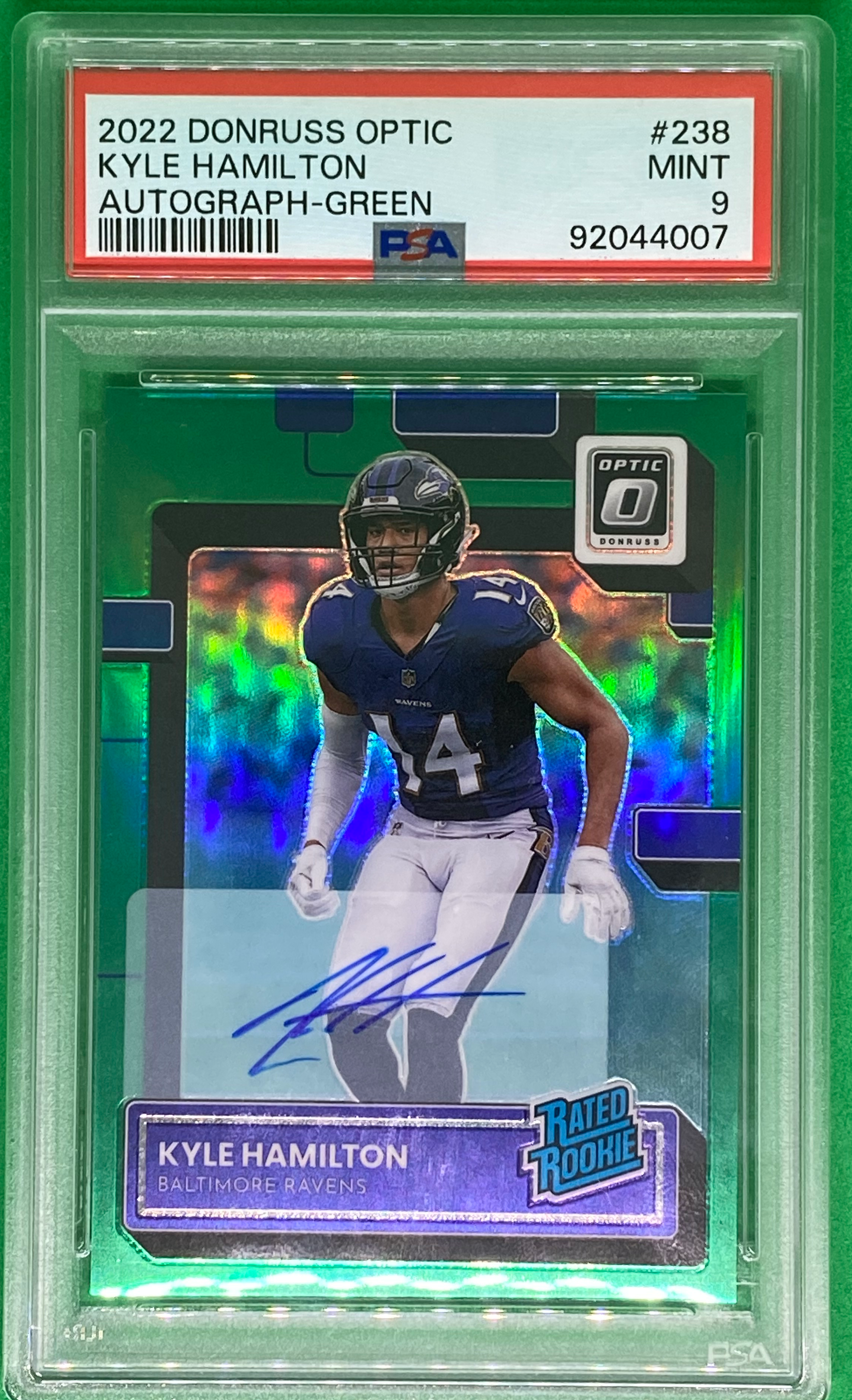 2022 donruss optic kyle hamilton green rookie auto /5!