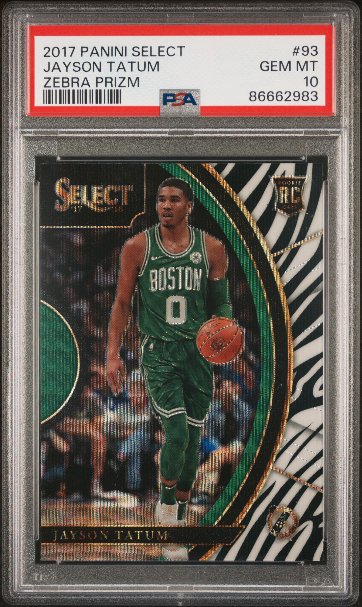 2017 Panini Select Jayson Tatum Zebra Prizm #93 PSA 10