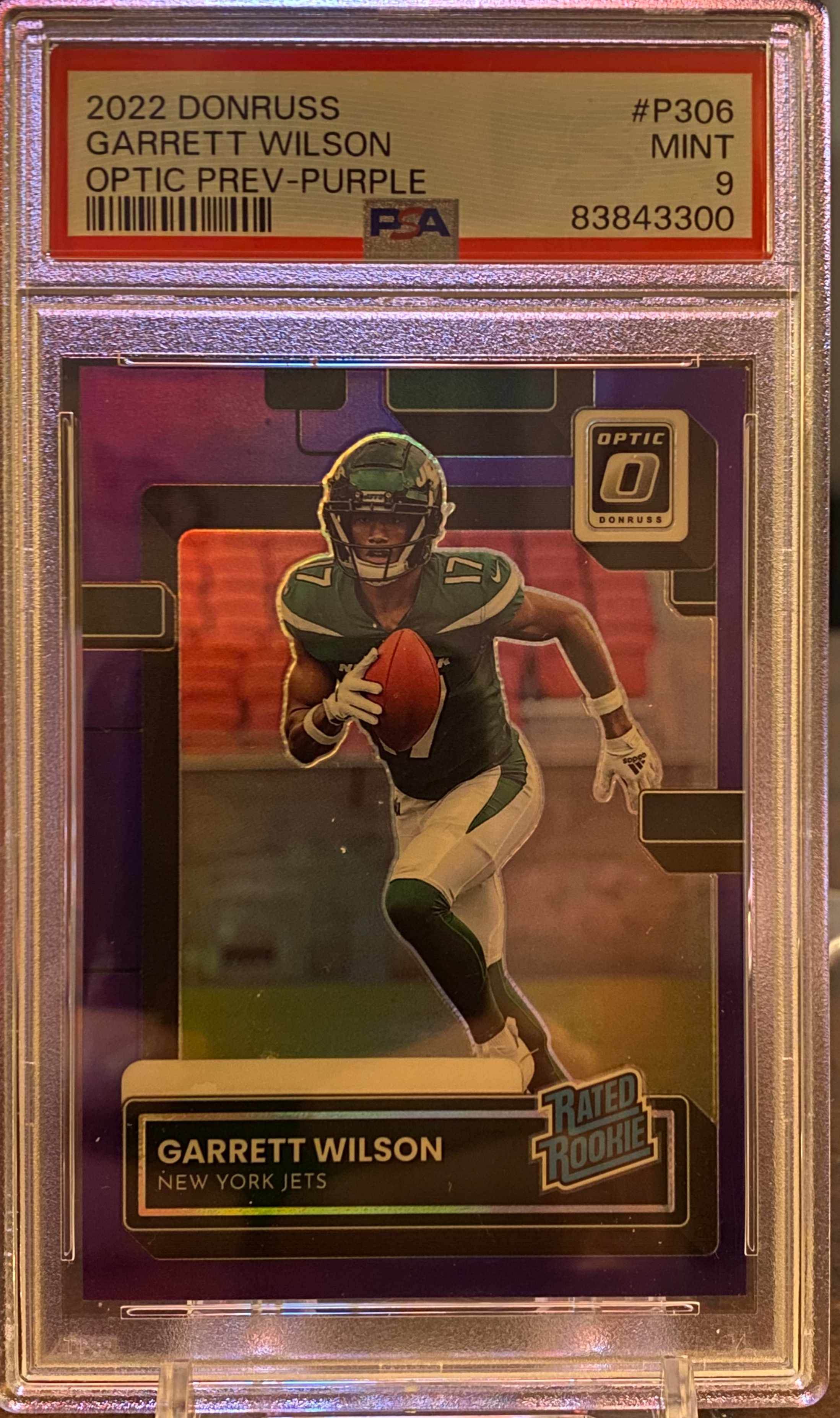 2022 Donruss Garrett Wilson Rated Rookie Optic Preview Purple /50
