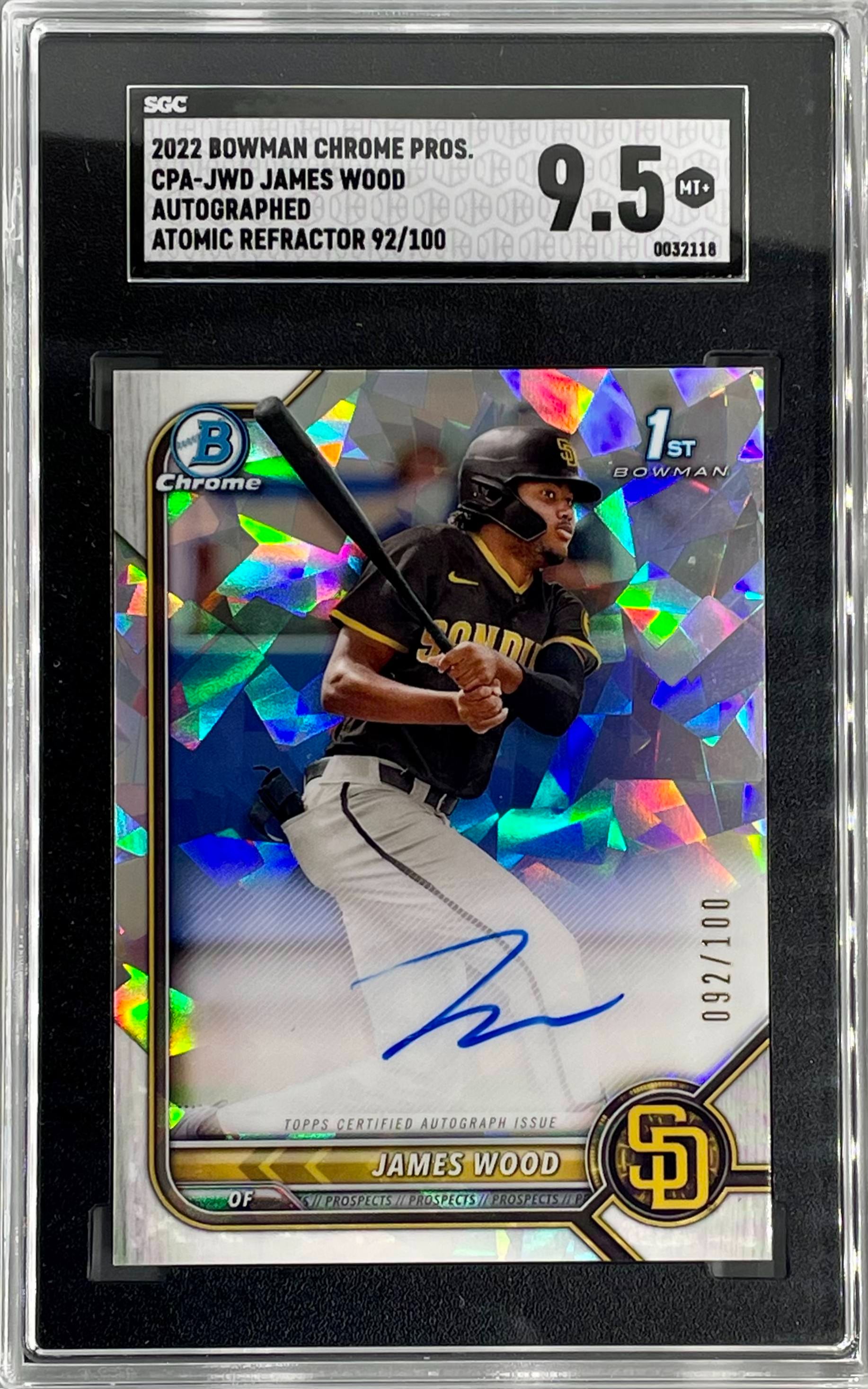 2022 Bowman Chrome Prospect James Wood Atomic Refractor Auto /100 CPA-JWD SCG 9.5 Mint + 1st SP