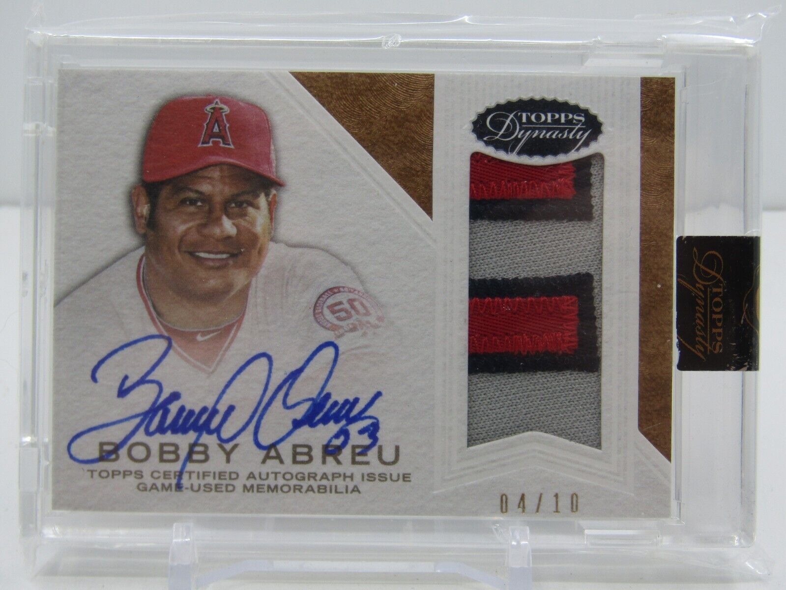 BOBBY ABREU 2016 TOPPS DYNASTY JUMBO 3 COLOR PATCH AUTOGRAPH AUTO #04/10!!