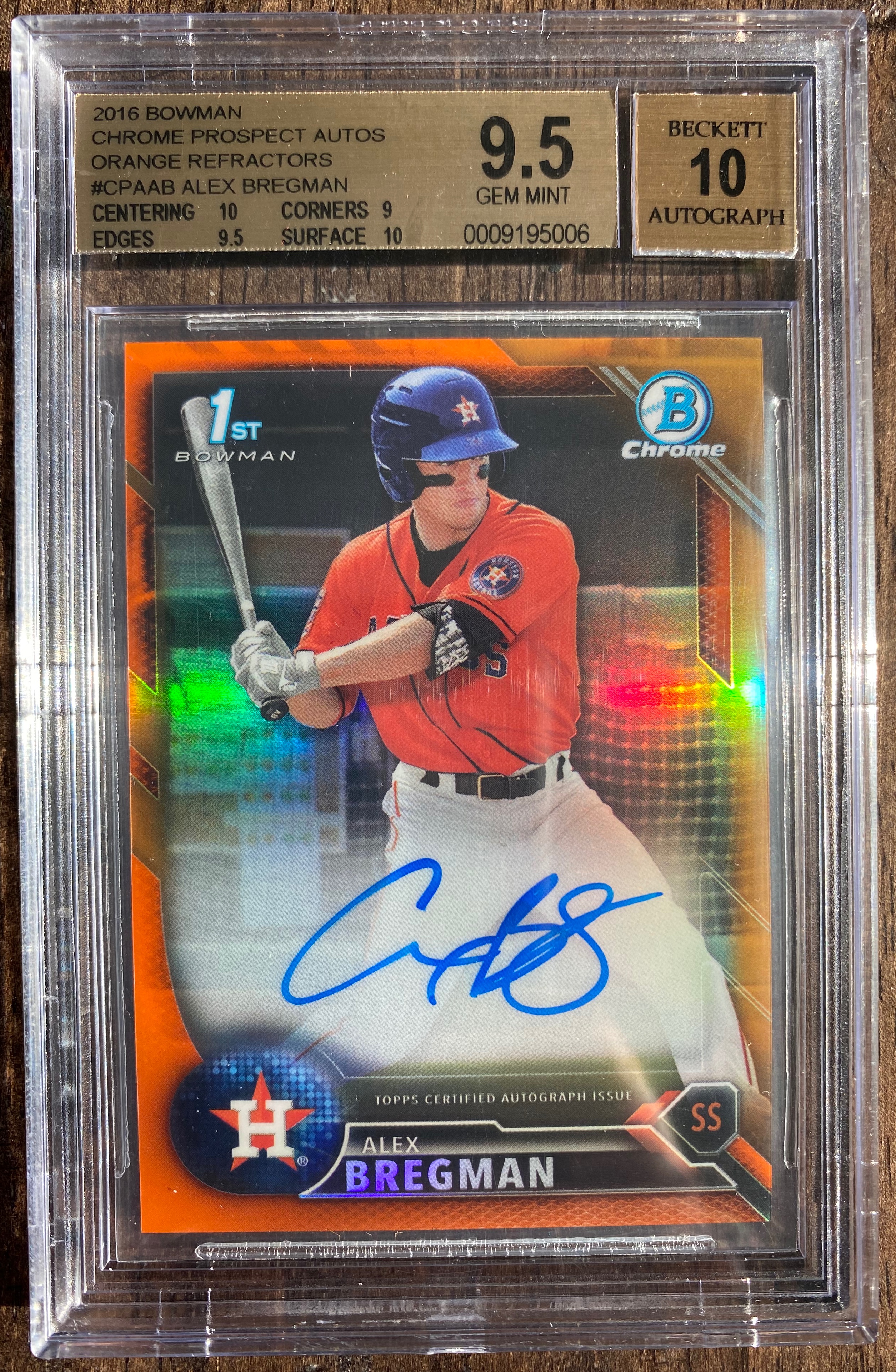 2016 Bowman Chrome Alex Bregman Orange Refractor Auto /25