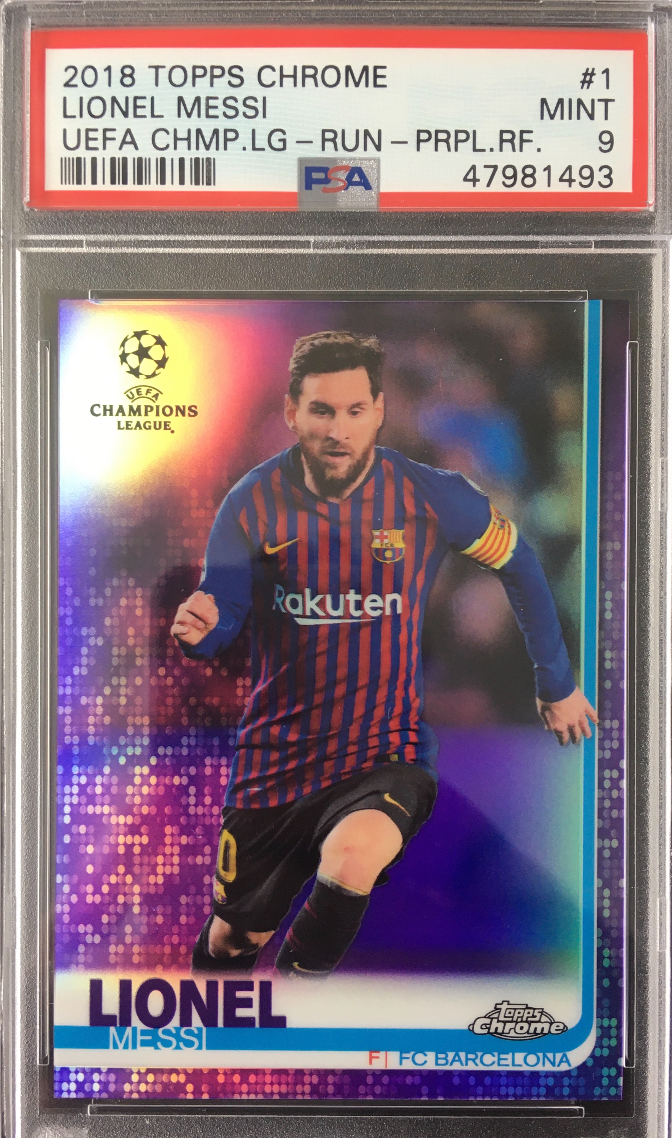 Lionel Messi 2018 Topps Chrome Champions League Purple Refractor 30/250