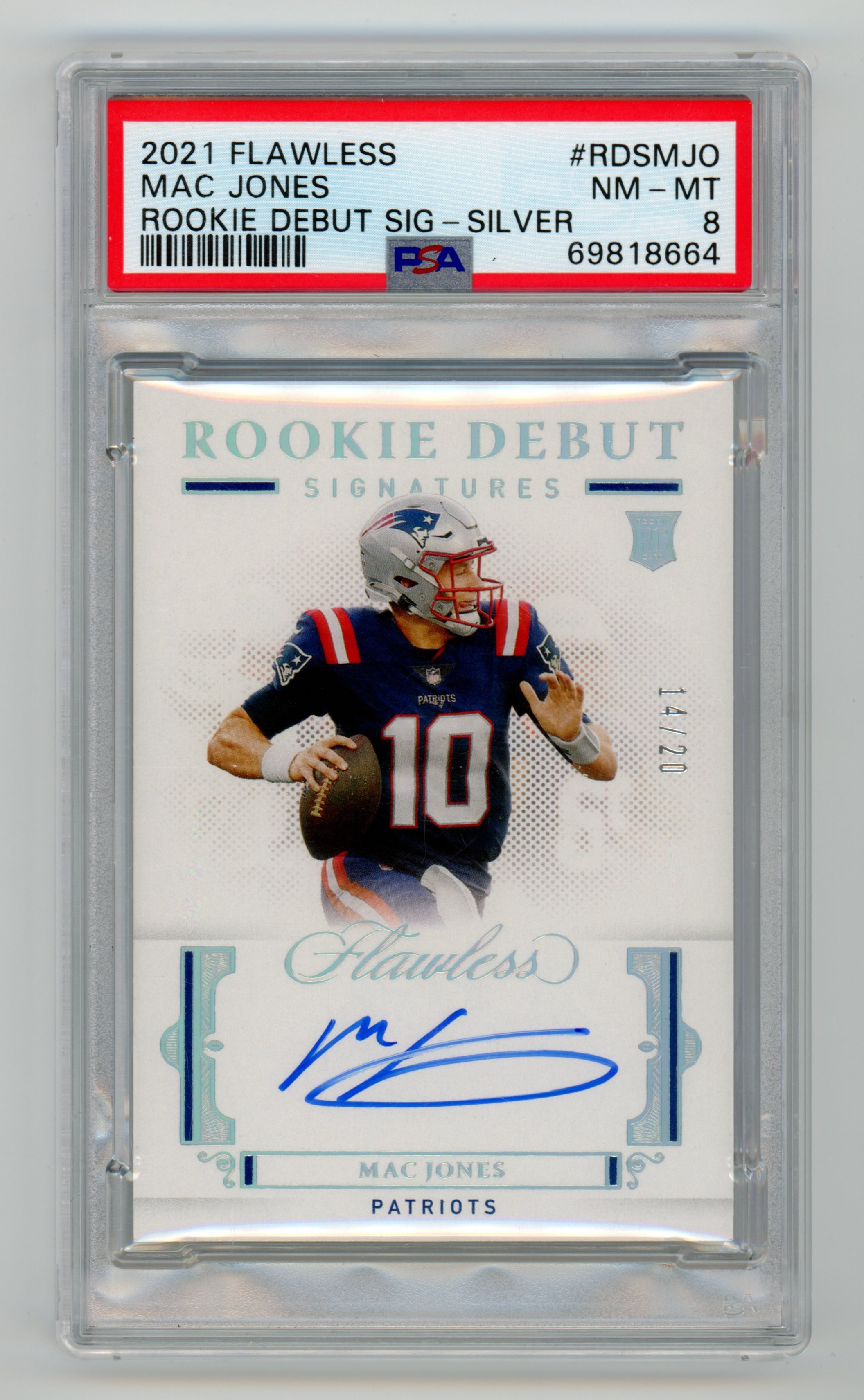 Mac Jones 2021 Panini Flawless Rookie RC Debut Signatures Auto Silver /20 PSA 8