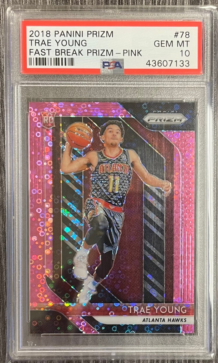 2018 Panini Prizm Basketball NBA #78 Trae Young /50 Fast Break Pink Refractor RC Rookie PSA 10