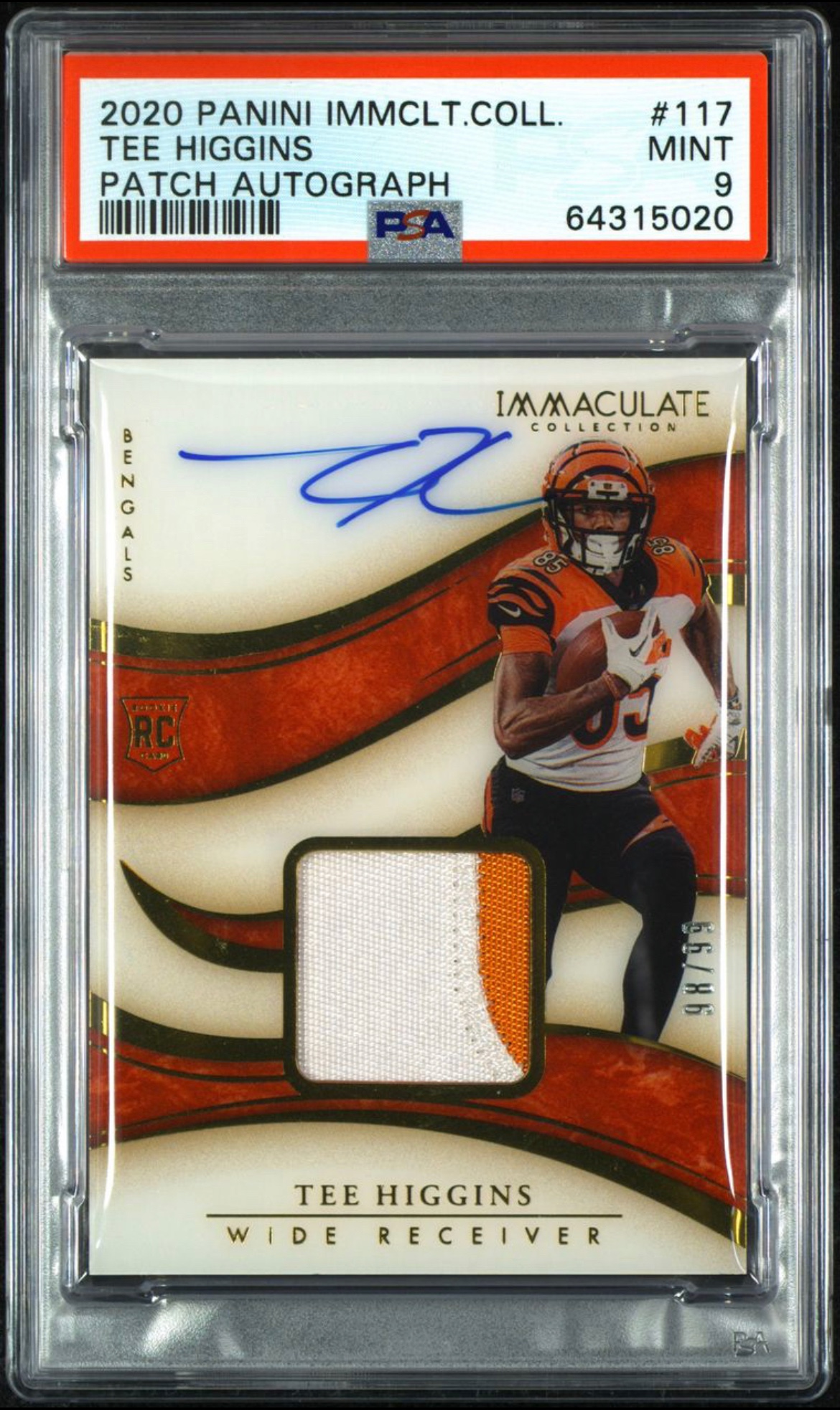 2020 Immaculate Collection Football #117 Tee Higgins RC Auto Patch /99 True RPA