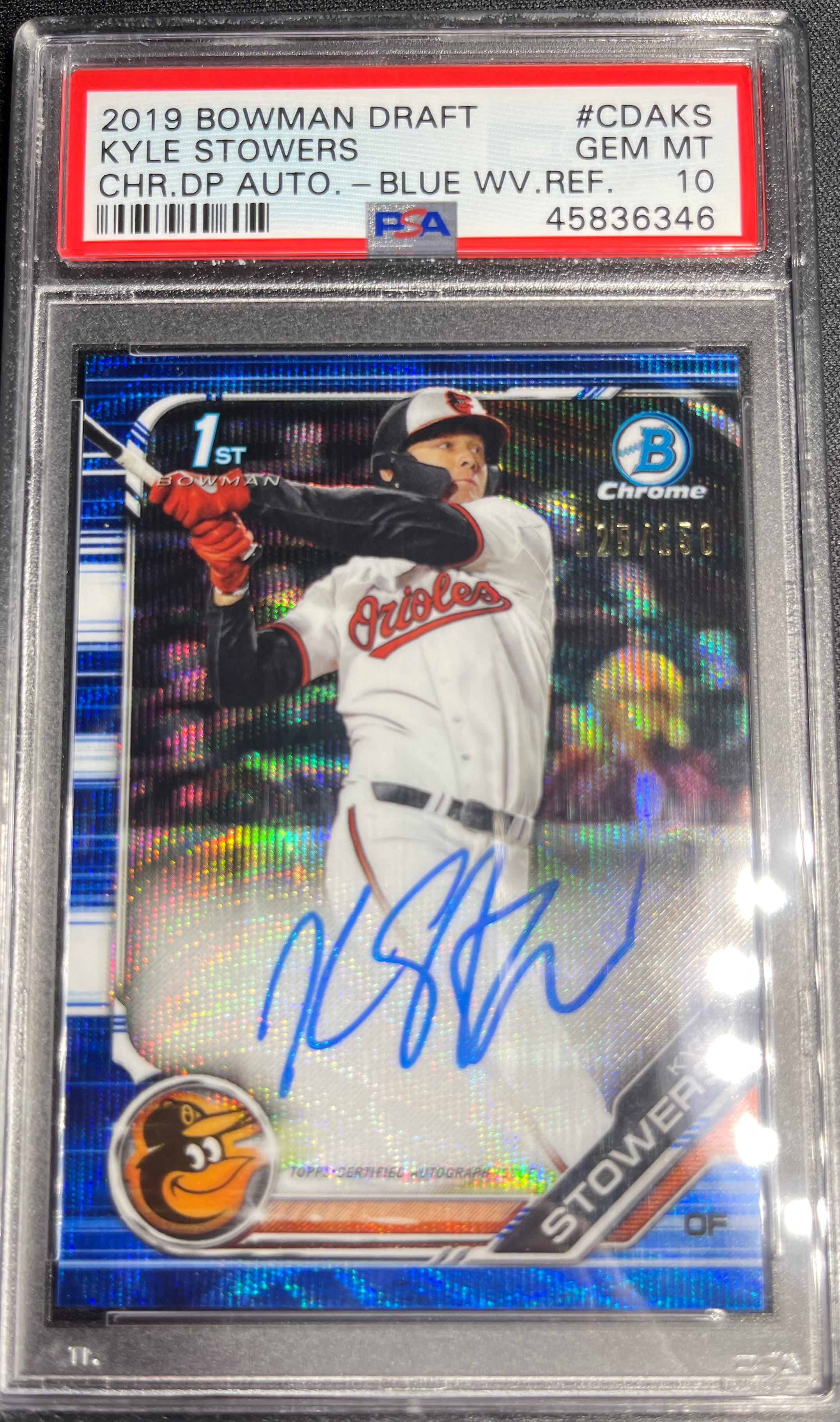 2019 Bowman Chrome Draft Kyle Stowers Blue Wave Refractor Auto /150 PSA 10