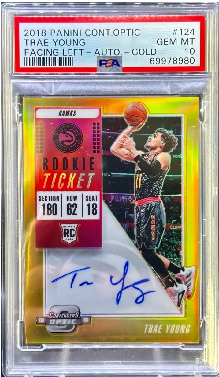 2018 Contenders Optic Trae Young Auto Gold Facing Left /10 PSA 10