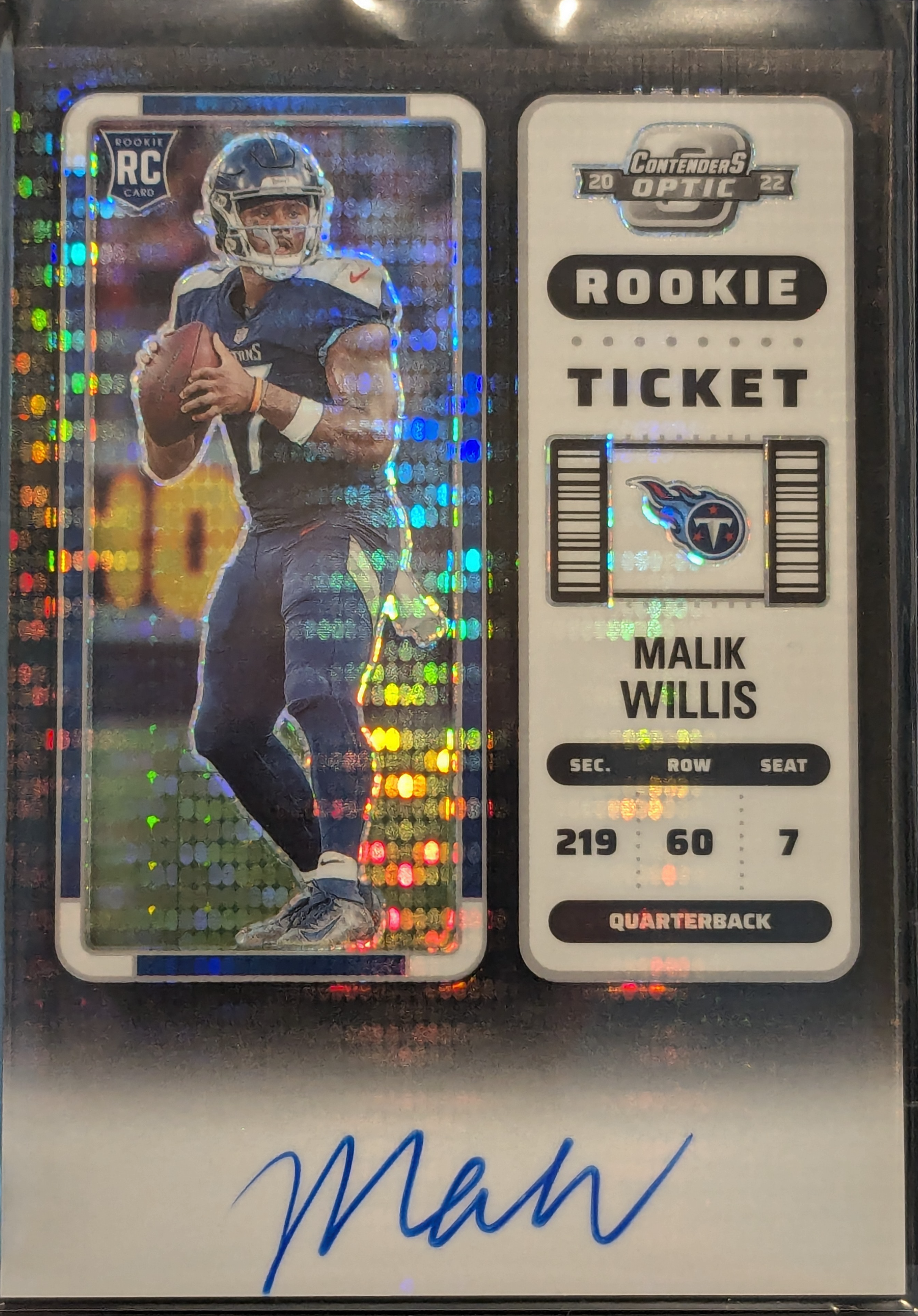 2022 Contenders Optic Malik Willis Black Pulsar Auto /8 #129