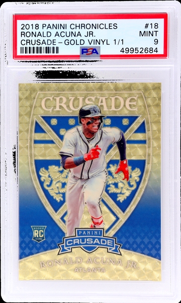 2018 Panini Chronicles Crusade Gold Vinyl Ronald Acuna Jr. #18 RC 1/1 PSA 9