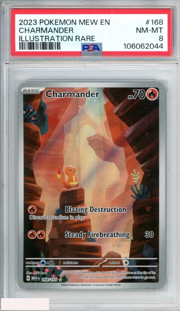2023 POKEMON MEW EN 151 CHARMANDER #168 ILLUSTRATION RARE PSA 8 NM-MT