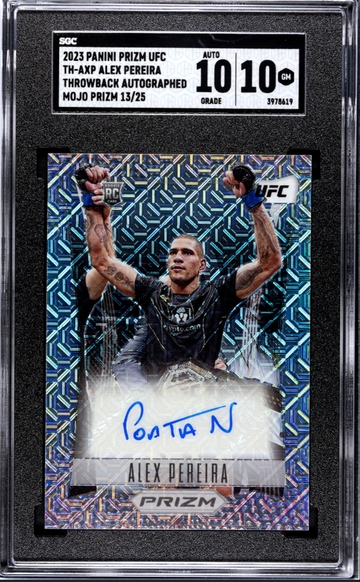 2023 Alex Pereira Panini Prizm RC UFC Throwback Signatures #TH-AXP Mojo Prizm /25 SGC 10