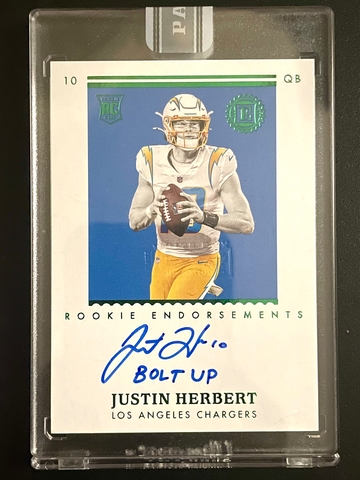 2020 Encased Justin Herbert Emerald Rookie Endorsements Auto - White Box 1/1