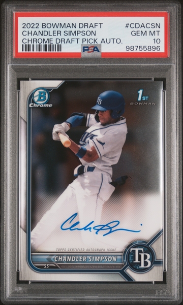 2022 Bowman #CDA-CSN Chandler Simpson Chrome Draft Pick Auto PSA 10