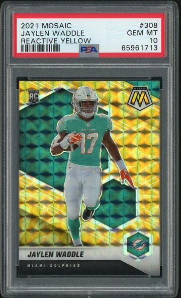 2021 Panini Mosaic #308 Jaylen Waddle Reactive Yellow Mosaic Prizm PSA 10