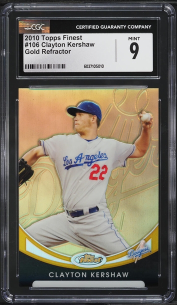 2010 Topps Finest Clayton Kershaw Gold Refractor CGC 9