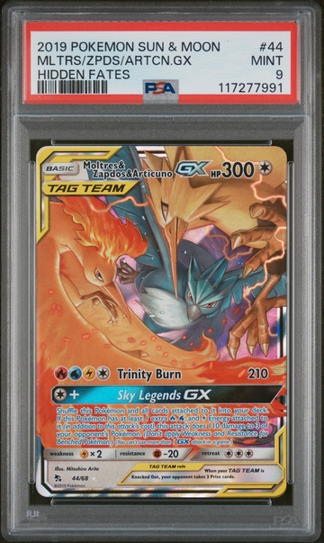 2019 Sun & Moon #44/68 Moltres & Zapdos & Articuno Hidden Fates PSA 9