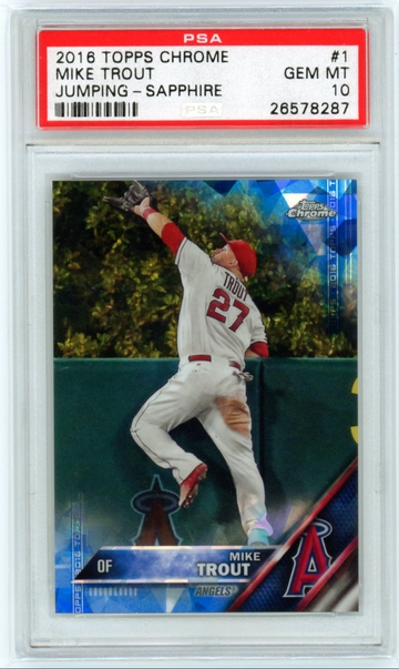 2016 Topps Chrome #1 Mike Trout Jumping Sapphire PSA 10 GEM MINT!