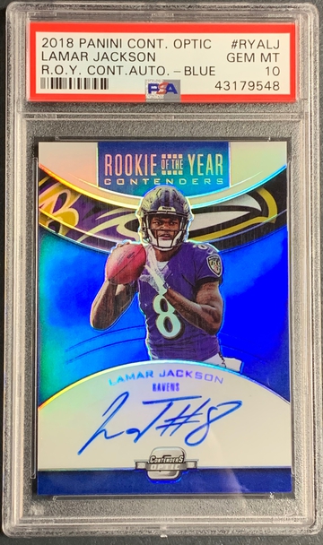 2018 Contenders Optic Lamar Jackson Auto 5/25 R.O.Y PSA 10 Gem Mint