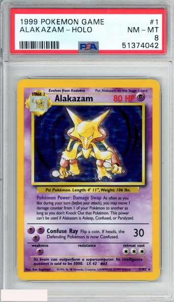 1999 POKEMON GAME ALAKAZAM HOLO #1 PSA 8 NM-MT