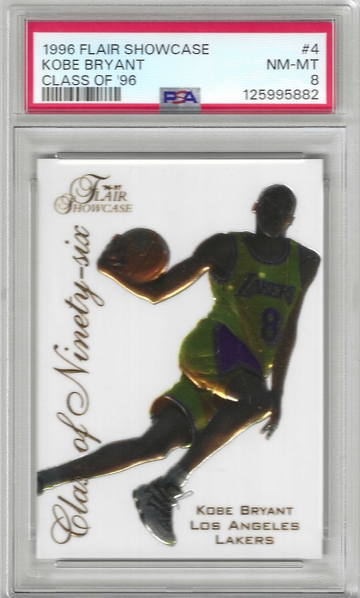 HOF Kobe Bryant 1996 Flair Showcase #4 CLASS OF '96 ROOKIE CARD PSA 8 NICE!