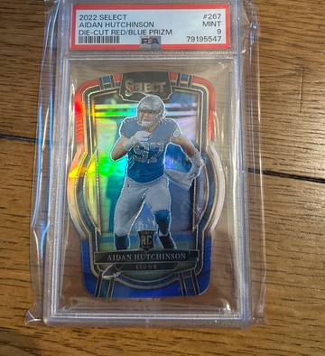 2022 Select Die Cut Red/Blue Prizm Aidan Hutchinson Lions RC Rookie #267 PSA 9