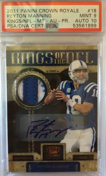 Peyton Manning Super Short Print 3/5 Patch Auto! PSA 9 - Auto 10
