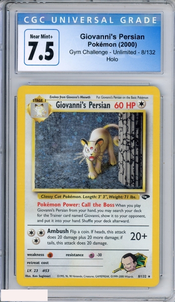 2000 POKEMON GYM CHALLENGE GIOVANNIS PERSIAN #8 UNLIMITED HOLO CGC 7.5 NM+