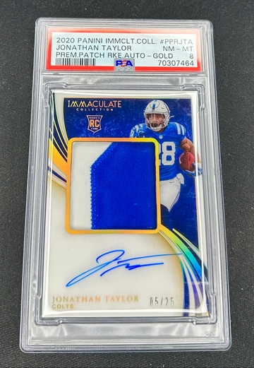 2020 Jonathan Taylor Panini Immaculate Gold Patch Auto Rookie /25 RPA PSA 8 Premium Autograph RC SP