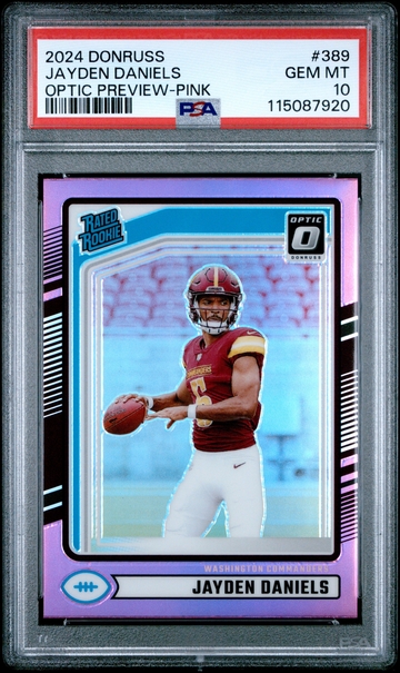 2024 DONRUSS OPTIC JAYDEN DANIELS #389 RATED ROOKIE OPTIC PREVIEW PINK PSA 10