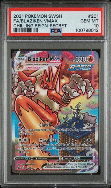 2021 Pokémon Sword & Shield Chilling Reign Alt Art Blaziken #201/198 VMAX PSA 10
