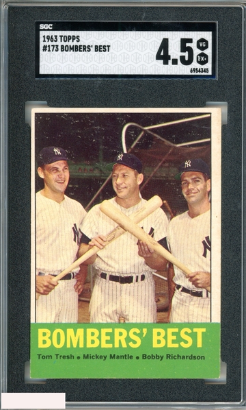 1963 TOPPS BOMBERS BEST #173 MICKEY MANTLE HOF SGC 4.5 VG-EX+