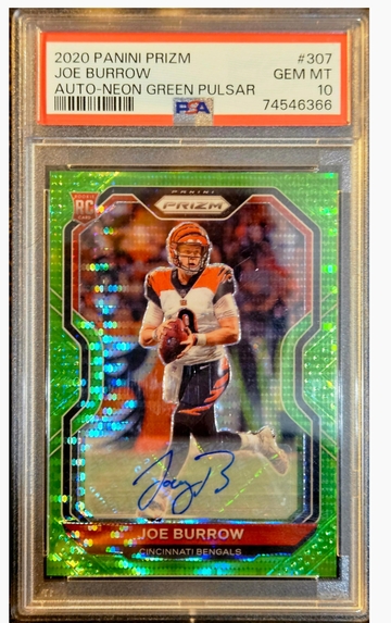 2020 Prizm Joe Burrow #307 Neon Green Pulsar Auto PSA 10 Gem Mint
