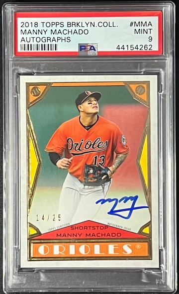 2018 Topps Brooklyn Collection Manny Machado On Card Auto /25 PSA 9