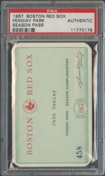 1967 Red Sox Fenway Park Season Pass  PSA Authentic w/ cover