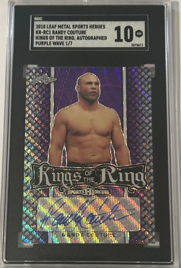 2018 Leaf Metal Sports Heroes #KRRC1 Randy Couture Kings Of The Ring Autographed Purple Wave 1/7