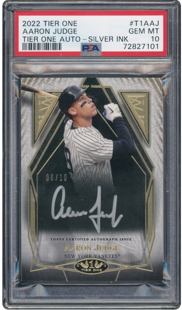 2022 topps Tier One Aaron judge Silver ink /10 PSA 10