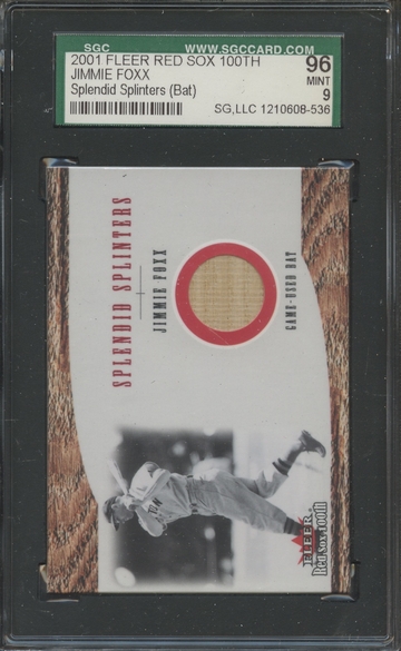 2001 Fleer Red Sox 100th Splendid Splinters Jimmie Foxx Game Used Bat SGC 96 Mint 9