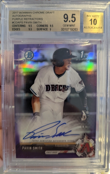 Pavin Smith 2017 Bowman Chrome 1st Purple Auto /250 BGS 9.5 Auto 10