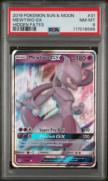 2019 Sun & Moon #31/68 Mewtwo GX Hidden Fates PSA 8