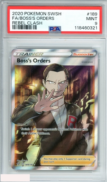 2020 POKEMON SWORD AND SHIELD REBEL CLASH FA BOSS ORDERS #189 PSA 9 MINT