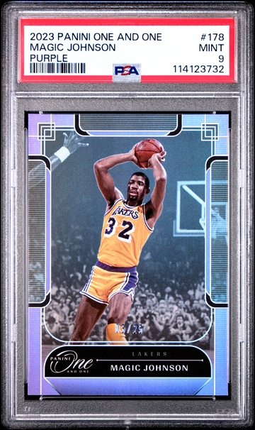 Magic Johnson 2023 Panini One and One Purple /25 PSA 9